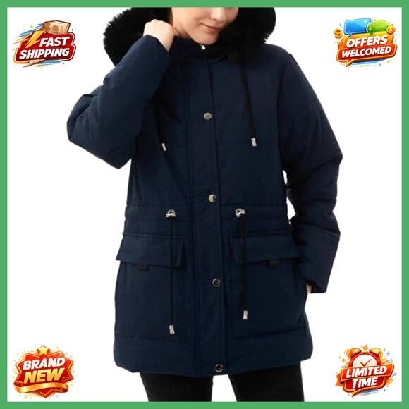 Women's Winter Puffer Coat Fleece Lined Detachable Hood Parka Jacket - Picture 5 of 6